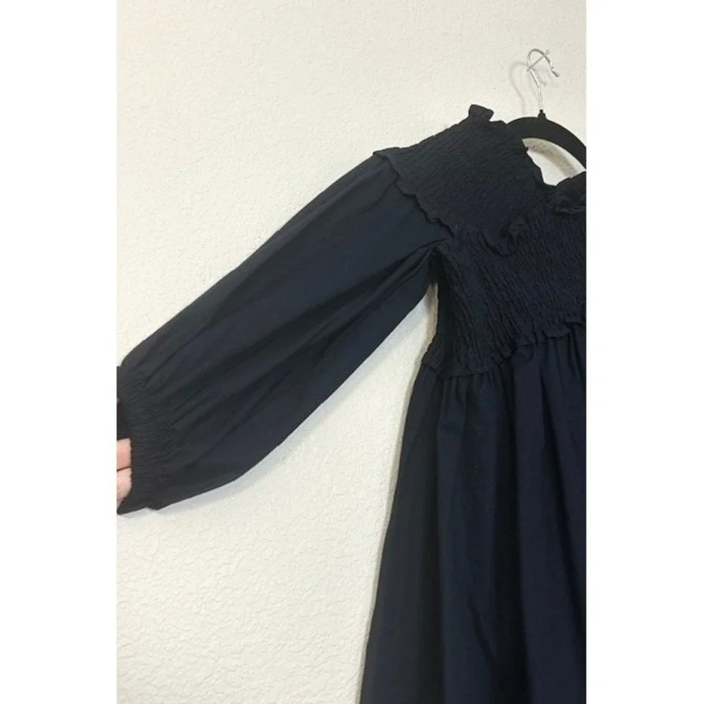 Zara Basic Black Mini Dress Sz S Smocked‎ Off-the-Shoulder Cotton Ruffle Goth